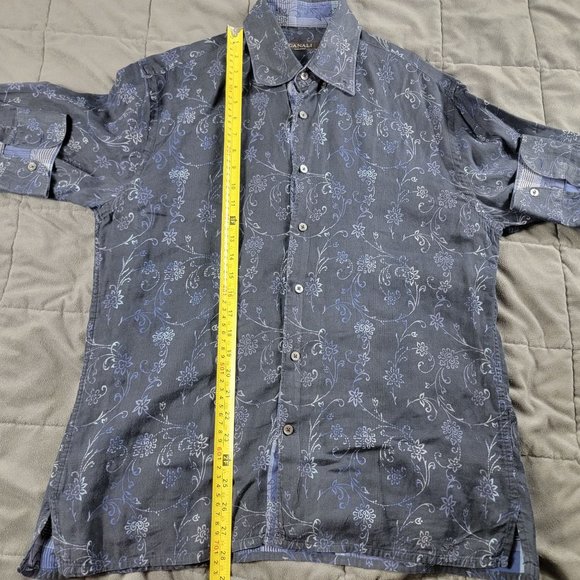 Canali Mens Large Black Button Shirt Floral Long Sleeve Formal Casual Party - Picture 7 of 8